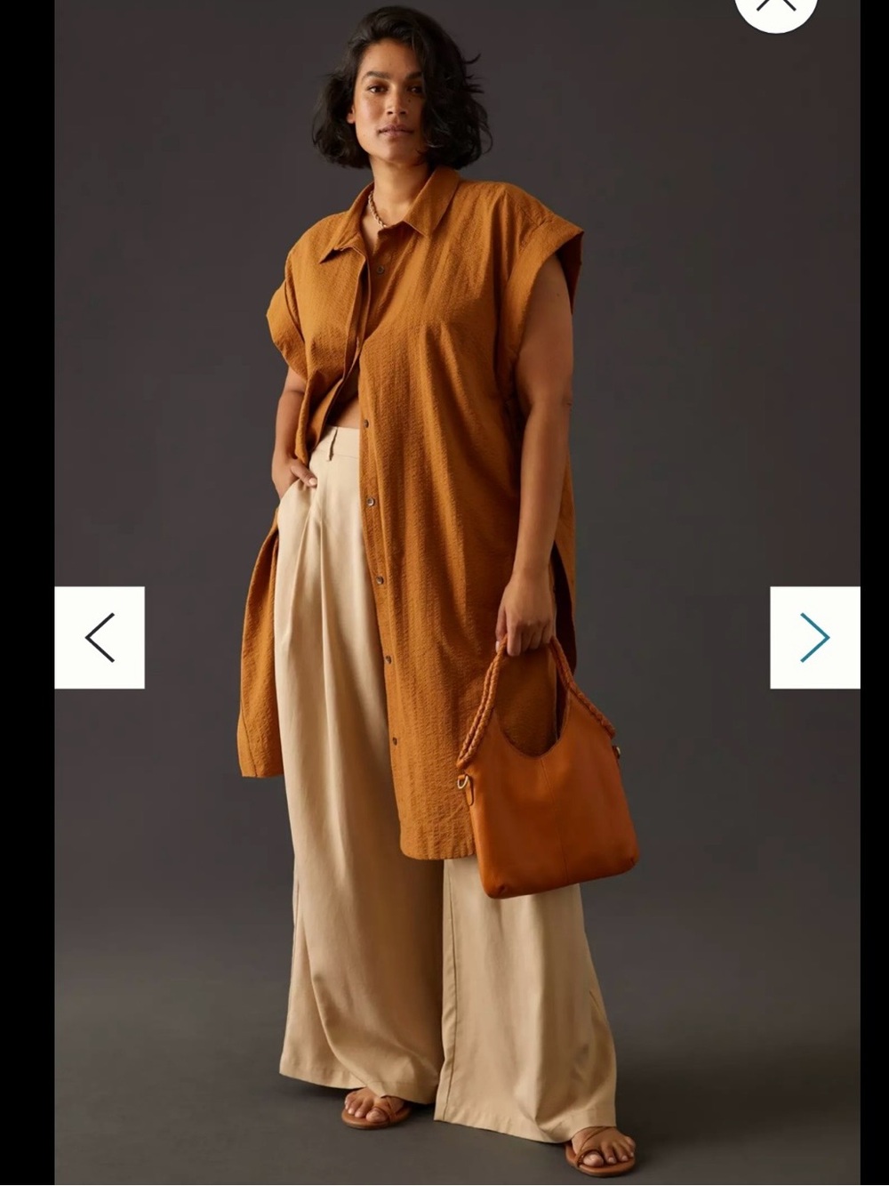 Anthropologie Maeve Side Slit Tan Button Tunic Sz- XL Coastalcowgirl Desert Boho